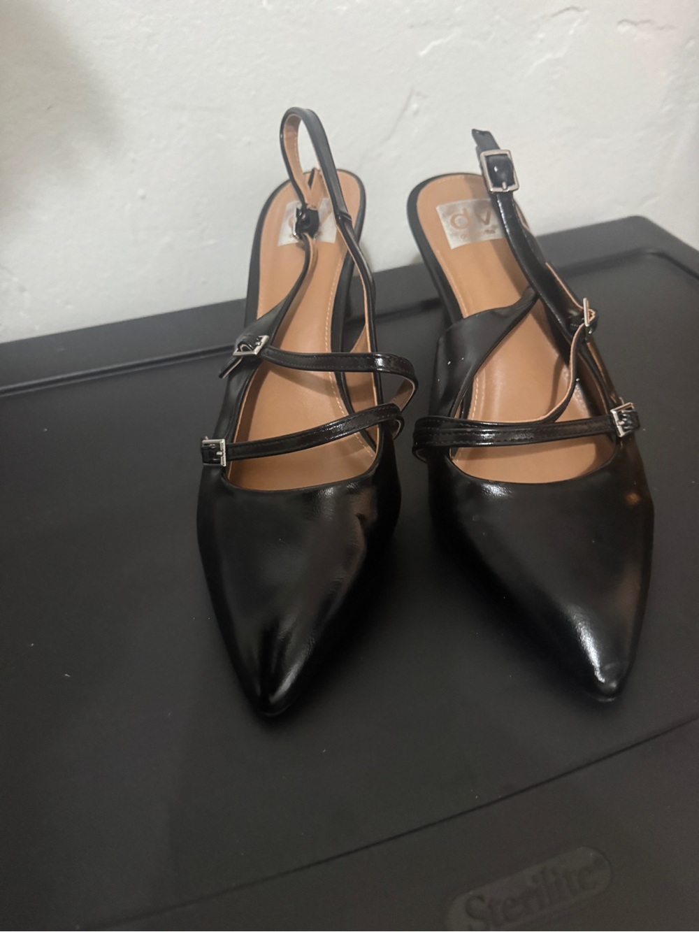 DV by Dolce Vita Black Pointed Toe Strappy Slingback Heels